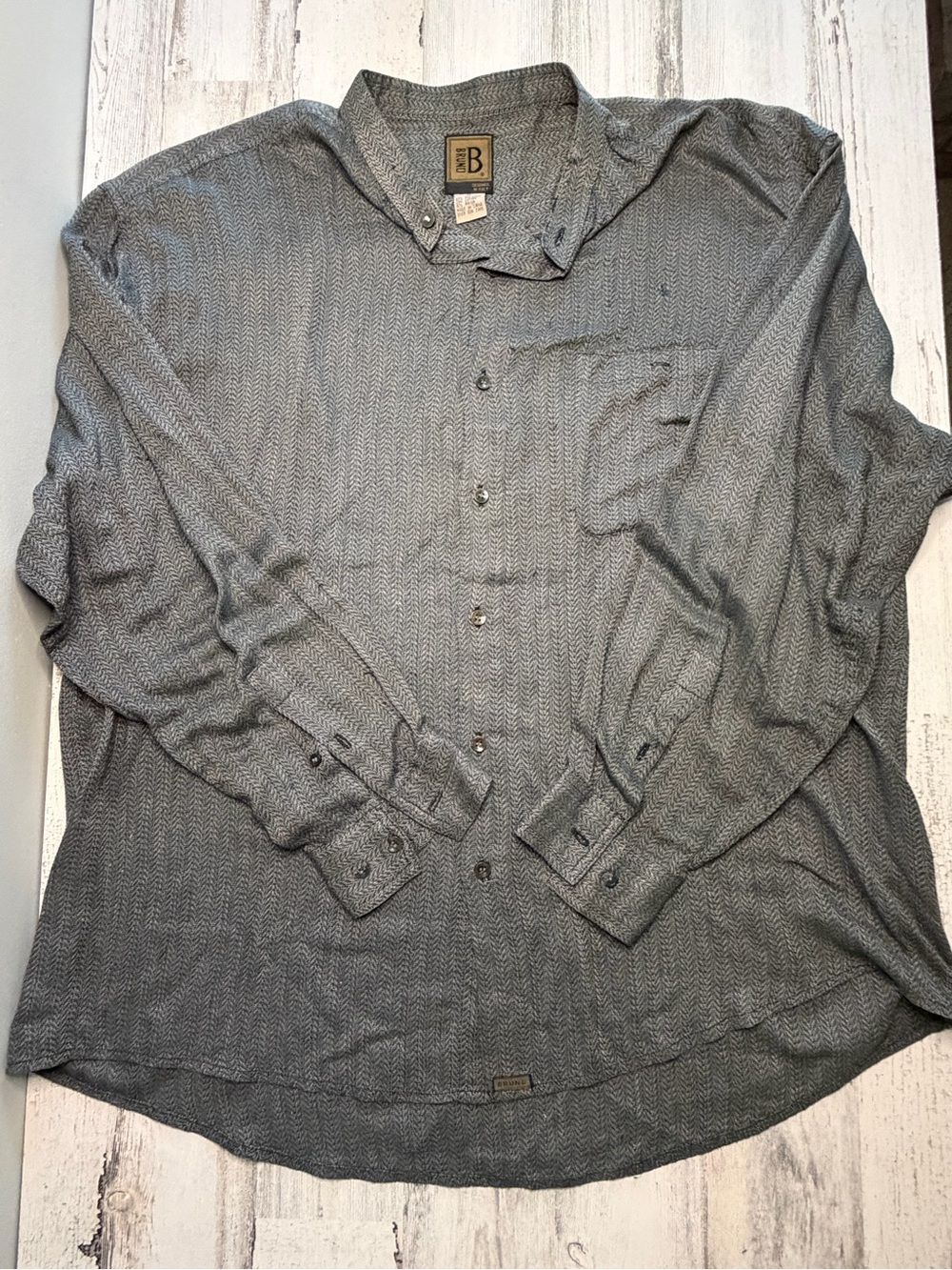 Bruno Men’s XL Gray Herringbone Button Up Shirt Italian Design Workwear